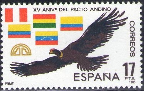 z vendido ESPAÑA 1985 2778 Sello Nuevo XV Aniversario del Pacto Andino Condor y Banderas de los paises firmantes Espana Spain Espagne Spagna Spanje Spanien 